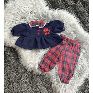 Vintage 90s Honors Baby 2pc Plaid‎ Kitty 6/9month Outfit
